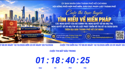 Giao diện trang web cuộc thi trực tuyến tìm hiểu Hiến pháp, các Nghị quyết của Bộ Chính trị và Luật Phát triển đô thị.