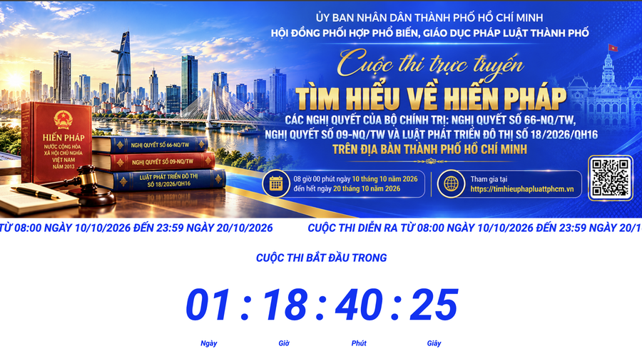 Giao diện trang web cuộc thi trực tuyến tìm hiểu Hiến pháp, các Nghị quyết của Bộ Chính trị và Luật Phát triển đô thị.